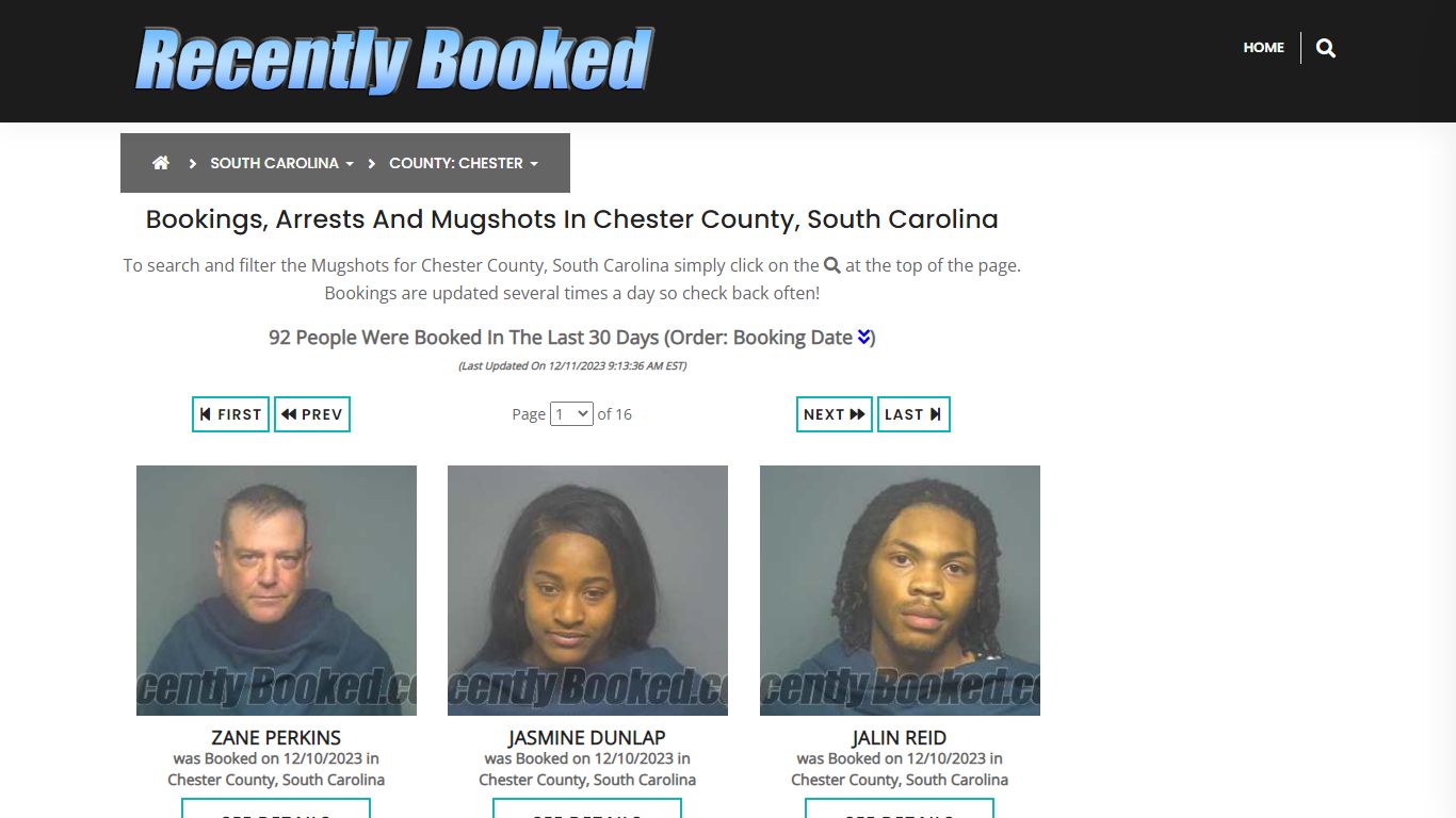 Bookings, Arrests and Mugshots in Chester County, South Carolina